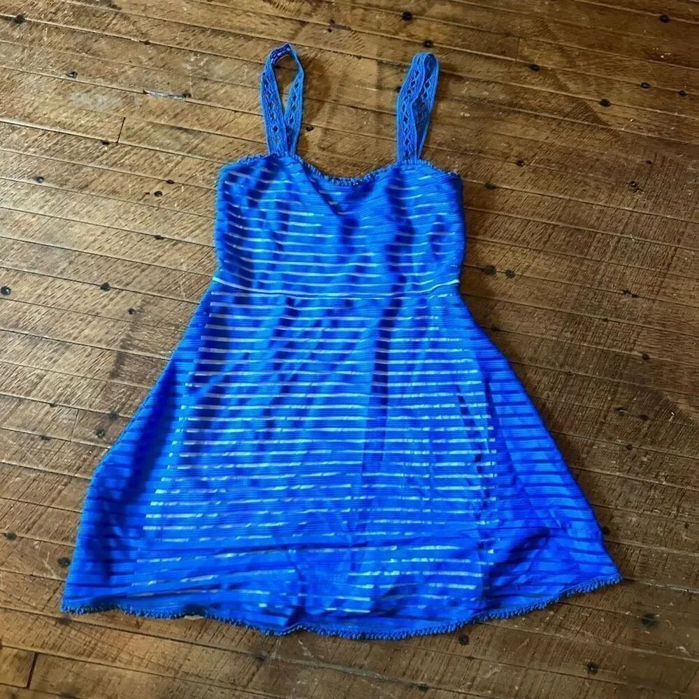 Free People blue striped XS semi sheer fit & flare dress